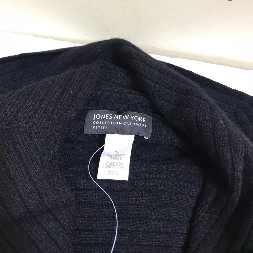 Jones New York NEW 100% Cashmere Sweater Cowl Shawl Collar Ribbed Minimalist P L - Picture 9 of 15